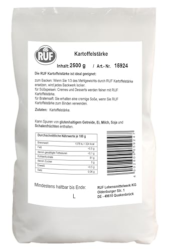 RUF Kartoffelstärke Großpackung reines Kartoffelmehl zum Kochen & Backen für Kartoffel-Klöße Süßkartoffel-Pommes Kartoffel-Brot glutenfrei und vegan 2 5kg Beutel