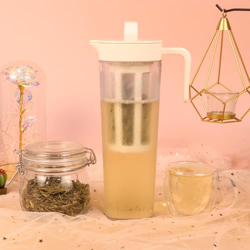 Jarra de chá gelado, cafeteira fria – Jarra de PP sem BPA com filtro de malha durável, tampa à prova