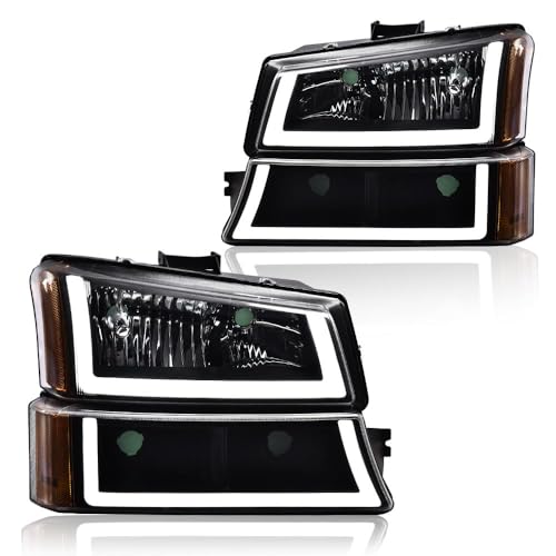 Image of GRAND ORANGE LED Headlight Assembly Compatible with 2003-2006 Chevy Silverado 1500 2500 3500 HD Model, Fit Chevy Avalanche 2003-2006 1500 2500 GM250222, GM2503224 Clear Lens Black Housing Amber Corner
