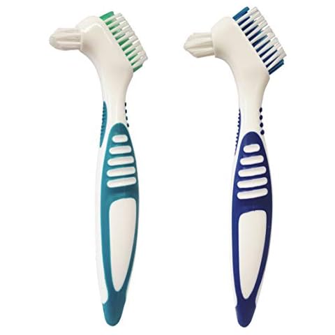 2 Stück Zahnersatzbürsten Doppelborsten Kopf Zahnbürste Set Tragbare Ergonomische Zahnbürste Mehrschichtige Borsten Falsche Zähne Bürste für Zahnpflege Cover