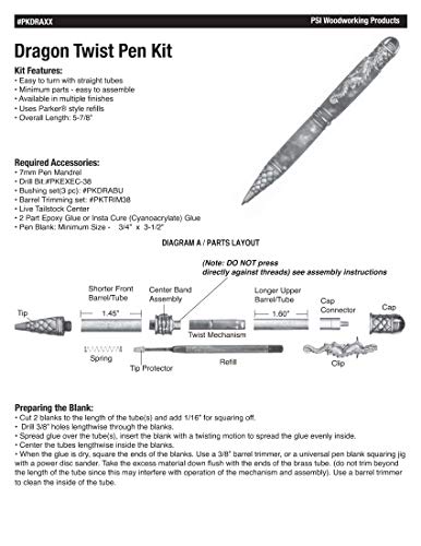 Penn State Industries PKDRASS Dragon Twist Ballpoint Pen Kit Starter Package Woodturning Project - Thumbnail 2