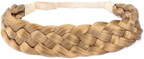 DIGUAN 5 Strands Synthetic Hair Braided Headband Classic Chunky Wide Plaited Braids Elastic Stretch Hairpiece Women Girl Beauty accessory, 56g (#Golden Blonde)