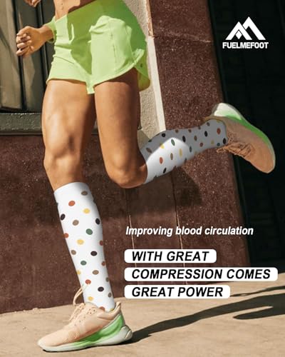 Image of FuelMeFoot 6 Pairs Compression Socks for Women & Men 15-20mmHg Graduated Support Knee High Socks for Nurses, Travel, Athletic