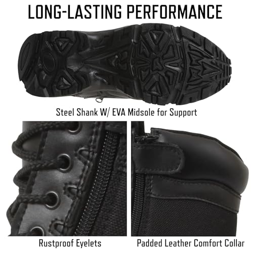 Image of Rothco Forced Entry Deployment Boot with Side Zipper - 8 Inch Tactical Uniform Boots - Black