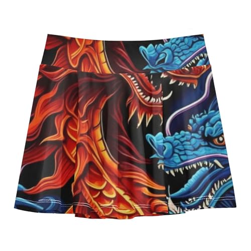 Joisal Tennis Skirts Toddler Blue Red Dragons Athletic Shorts for Girls Skorts Cute Flowy Skort 4t