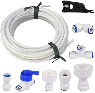 TIMESETL 15M Water Supply Pipe Tube and Fridge Connectors Kit for European Style Double Fridge Refrigerator (1/4" Pipe)
