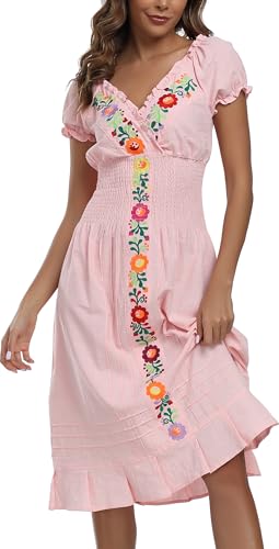 Mexican Dress for Women Embroidered Casual Dresses...