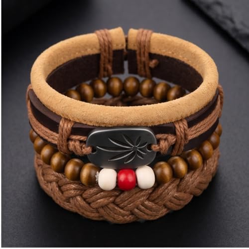 Image of THE MEN THING DREAMCATCHER - 4 Pcs Genuine Braided Leather Bracelet Set for Men & Boys (8 inch)