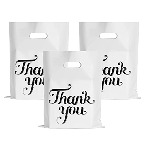 100 Pcs White 12x15" Thank You Bags, Shopping Bags for