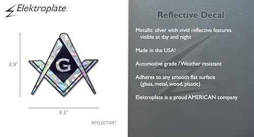 Image of Elektroplate Mason G Square & Compass Silver Reflective Car Decal 3.1 inch | Premium Weatherproof Automotive Grade Metallic Masonic Sticker for Water Bottle, Laptop & More; Made in the USA