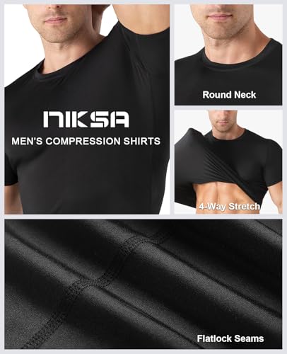 Niksa Compression Shirt Men, 3 Packs Short Sleeve Gym T Shirts Men's Muscle Fit T-Shirt Breathable Active Wear T Shirt Base Layers Quick Dry Clothes Tops for Work Running Cycling Sports Training - Image 6