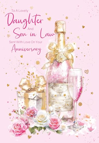 Cherry Orchard | Daughter And Son In Law Anniversary Card | Elegant Champagne & Roses | Gorgeous Gold foil Text |Complete with Complimentary envelope