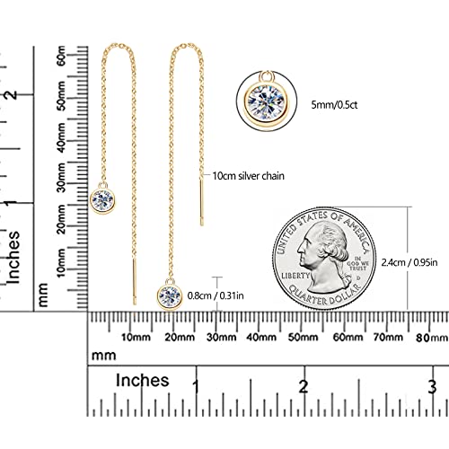 Moissanite Threader Earrings For Women Yellow Gold Sterling Silver Dangle Drop Chains Earring Hypoallergenic Piercing Earring Anniversary Birthday Graduation Christmas Gifts For Her Women Wife Girlfriend #TOP4