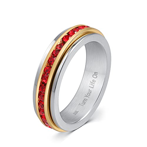 Image of Muses Art Design Fidget Rings, Anxiety Rings, Spinner Rings, Band Rings with Birthstone, Stainless Steel, Women and Men, Meditation Rings, Thumb Rings, Stress Relieving and Anxiety Reducing