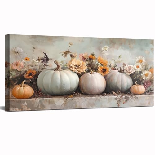 BANHUA1 Fall Pumpkin Canvas Wall Art, Rustic Autumn Themed Pictures