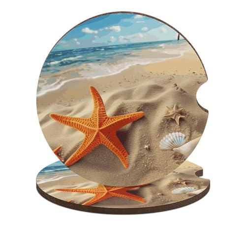 Portavasos para Auto de Madera con Diseño Estrella de Mar miniatura 1