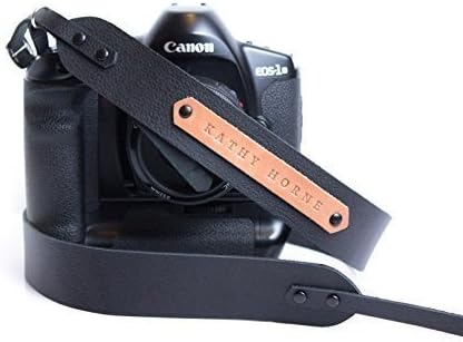 Personalized leather camera strap in black color DSLR camera strap for Canon Nikon Sony