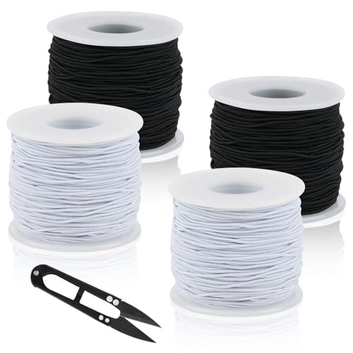 NIUBIER 4 Rolls Elastic String for Bracelets 1 MM 660 Feet Stretchy Bracelet String Sturdy Elastic Cord for Craft Necklace Jewelry Making (2 Black + 2 White)
