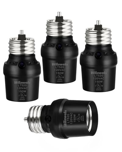 WILAWELS Light Sensor Socket, Automatic Dusk to Dawn Light Socket with 360Â° Sensor Rotation, E26 Bulb Base Adapter, Light Bulb Socket for Outdoor Lighting, UL Listed, Black, 4 Pack B01LSP406