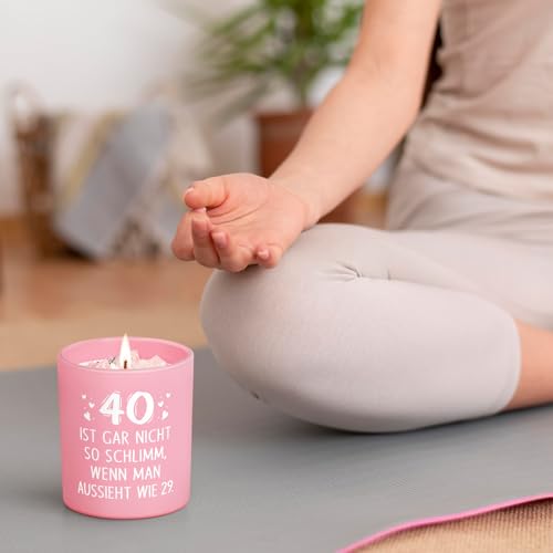 Craftique 40 Geburtstag Frauen, Dekorative 10OZ Duftkerze mit Holzdeckel, Rosa, Geschenk 40. Geburtstag Frau, Geburtstagsgeschenk für Frauen, Freundin, Schwester, Kollegin