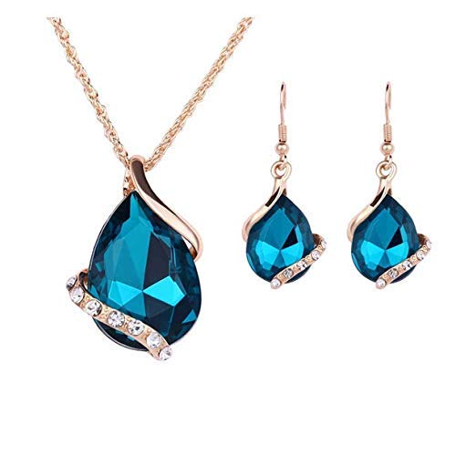 JAGENIE Waterdrop Design Rhinestone Pendant Necklace Hook Earrings Chic Lady Jewelry Set