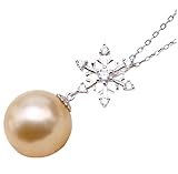 KRRKQH Collana in Oro 14 carati dei Mari del Sud, Perla da 11,5 mm, Pendente in Cristallo con Fiocco di Neve