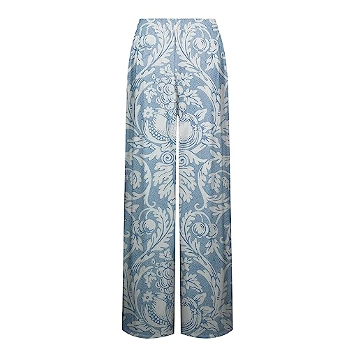 Generic Women's Palazzo Pants Wide Leg High Waisted Lounge Casual Beach Boho Pants Elastic Drawstring Wide Leg Flowy Pants2