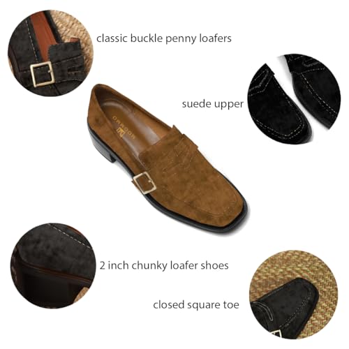Image of MOOMMO Women Chunky Heel Penny Loafers Square Toe Buckle Slip On Comfort | Office Ladies Loafer Pumps 2 inch Stacked Block Heel Dress Loafers Oxfords Walking Dress Shoes Casual Size 4-11 M US