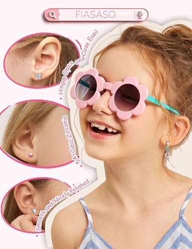 FIASASO Hypoallergenic Earrings for Girls Toddler Kids Teen - 10 Pair Surgical Stainless Steel Screw Back Little Girls Earrings with Charm for Sensitive Ears Colorful Cute Flower Butterfly Toddler Stud Huggie Earring Screwback Girl Earring Kids Jewelry Ages 8-12 FIASASO Hypoallergenic Earrings for Girls Toddler Kids Teen - 10 Pair Surgical Stainless Steel Screw Back Little Girls Earrings with Charm for Sensitive Ears Colorful Cute Flower Butterfly Toddler Stud Huggie Earring Screwback Girl Earring Kids Jewelry Ages 8-12 - Image 6