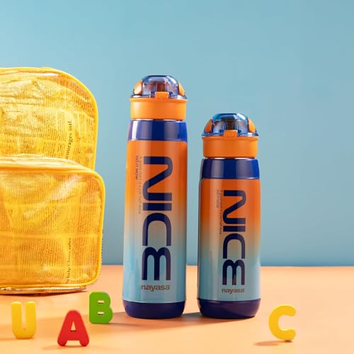 Image of Nayasa Plastic Turbo 600 ml BPA Free | Leak Proof | Push Button Cap Water Bottle for School, College & Office | Dark Blue