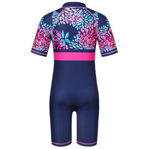 Image of TFJH E 1PCS Girls Short Sleeve Swimsuits UV 50+ Bathing Suits Sunsuits Zipper 2-14Y