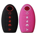 2Pcs Keyless4U 5 Buttons Key Fob Silicone Remote Cover Case Keyless Jacket Holder Protector for Nissan Altima Maxima Armada Murano Rogue Sedan Pathfinder(Black Rose)