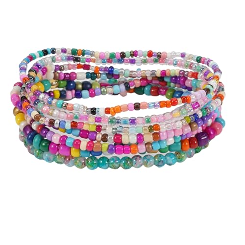 Bohemian Multilayer Stackable Seed Beaded Bracelets Colorful Crystal Glass Beads Strand Bangle Bracelet BFF Wristbands Bracelet for Women Summer Beach Hawaii Jewelry Birthday Gifts (Colorful 3)