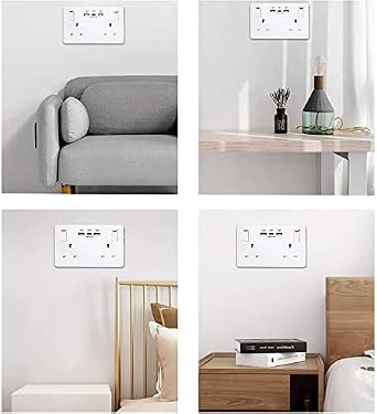 2 Pack Wall Socket Double Switched with 2USB and 1 Type C Fast Charging,13 Amp 2 Gang White Electric Socket