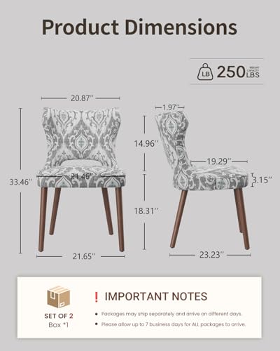 Image of Wooden Dining Chairs Set of 2, Farmhouse Dining Room Chairs with Solid Wood Legs, Mid Century Fabric Kitchen Chairs, Upholstered Chair for Restaurant & Cafe- Jacquard