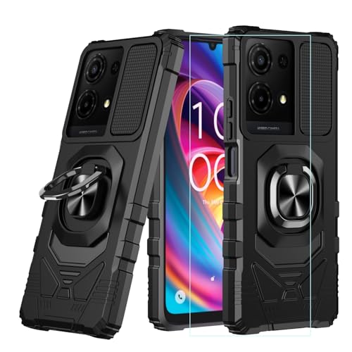 Aulzaju for TCL K33/K32 5G Phone Case with Screen Protector TCL K32 5G T513W Case Dual Layer Military Grade Protection with Ring Stand Slim Shockproof Rugged Corner Phone Case for TCL K33 T513V Black