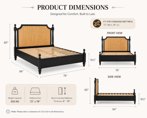 Image of Solid Sheesham Wood Poster King Size Poster Honeymoon Bed Without Storage with Designer Piller and Cane Crafting