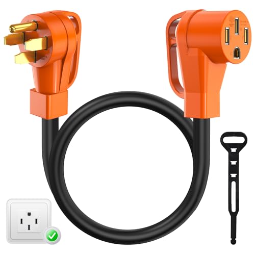 Tera Extension Cord RV & EV 50 Amp 3 Feet: NEMA 14-50P to 14-50R 4 Prong Heavy Duty Power Cord with Grip Handle Cord Organizer for Tesla J1772 6/3 + 8/1 Gauge STW