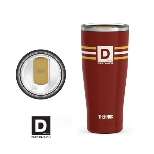 Image of THERMOS + Duke Cannon, Stainless Steel Tumbler with Slide Lock, 18 Ounce, Vintage Stripe