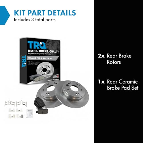 Image of TRQ Rear Brake Pad and Rotor Set Ceramic Solid Rotors | For 2002-2004 Honda CR-V