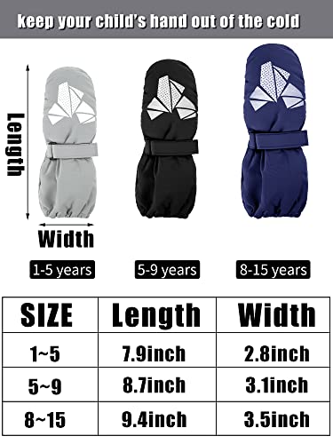 Satinior 3 Pairs Kids Ski Mittens Waterproof Winter Snow Toddler Gloves Warm For Boys Girls (Light Grey, Black, Navy Blue,1-5 Years) #TOP2