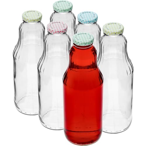 lilawelt24 6x Flasche für Saft 1L mit Schraubverschluss Ø 43 – Leere Glasflaschen Flasche zum befüllen Saftflaschen| Essig-Öl Flaschen |Karaffe|Limonaden-Flasche Flaschenbauer