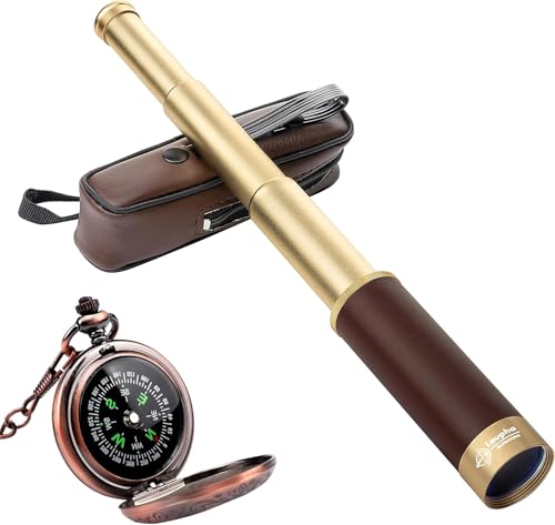 Laupha Retro Pirat Teleskop Monokular 25x30 Zoomable Vintage Kapitän Jack Spyglass BAK-4 Linse Fernrohr Kinder Faltbar Tragbar Pocket Monokular with Kompass Erwachsene für Outdoor Camping