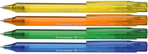 Schneider 73040 Kugelschreiber Fave (Strichstärke M, Schreibfarbe: blau) 4er Blisterkarte, sortiert