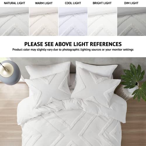 Image of Urban Habitat Beck Cotton Comforter Set - Chenille Tufted Geometric Design Modern Bedroom Decor, All Season Bedding with Matching Sham, Full /Queen, Ivory 3 Piece