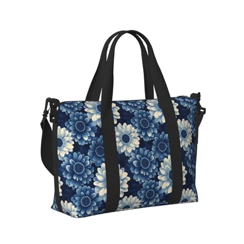 Laptop Tote Bag for Women Work - Blue Sunflower Print Weekender Overnight Bags for Women Travel, Gym Duffle Bag for Men, Personal Item Crossbody Travel Bags for Men Carry On