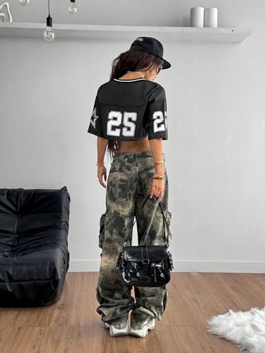 QJQ Jersey Shirts for Women Y2K Crop Tops Streetwear V Neck Half Sleeve Graphic T Shirts Football Soccer Tee Tops2