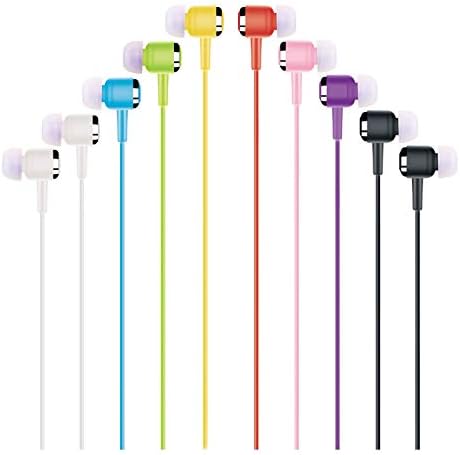 10 Pairs Earbud Headphones Bulk Pack, Include Ear Tip Replacements, Wholesale In-ear Earphone Headsets Accessories for Smart Mobile Cell Phone Laptop Computer Chromebook School Library Office