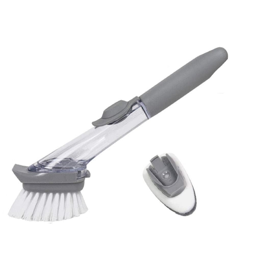 Goshti Enterprise Automatic Liquid Tank Kitchen Utensils Sink Cleaning Brush Scrubber | Dish Bowl Washing Brush with Refill Liquid Soap Dispenser Handle Sponge-picture-23