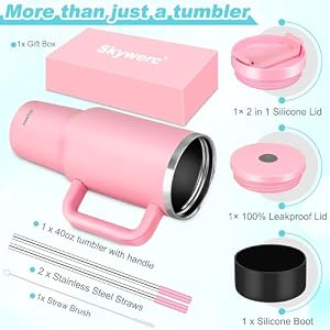 40 oz Tumbler with Handle and Straw, 2 Lids (2 in 1 & LeakProof Lid) - Vacuum Insulated Stainless Steel Double Wall Water Bottle Travel Coffee Mug - Christmas Holiday Gifts for Women Mom Grandma, Pink 40 oz Tumbler with Handle and Straw 2 Lids 2 in 1 LeakProof Lid Vacuum Insulated Stainless Steel Double Wall Water Bottle Travel Coffee Mug Christmas Holiday Gifts for Women Mom Grandma Pink